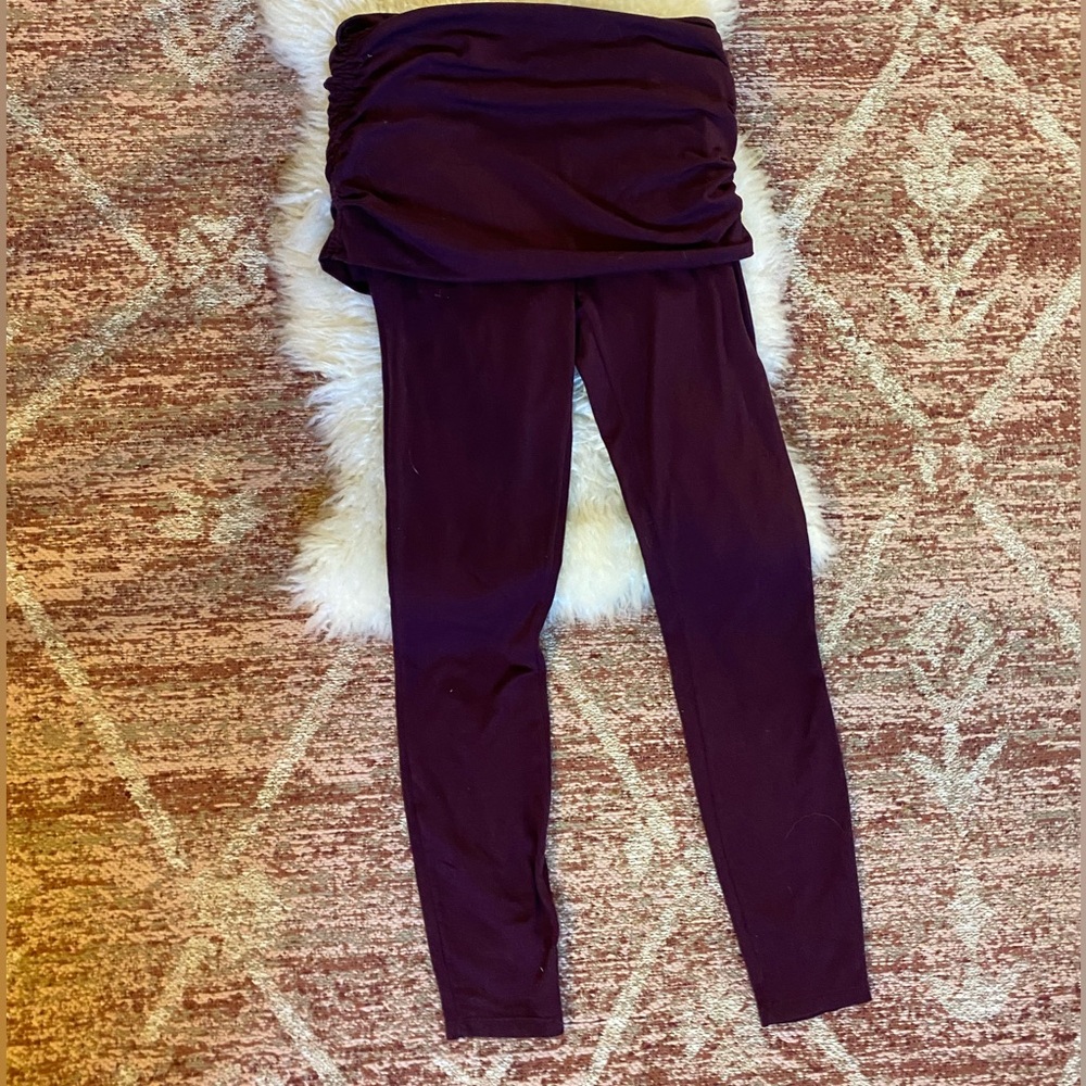 Prana Deep Purple Leggings with Skirt Overlay